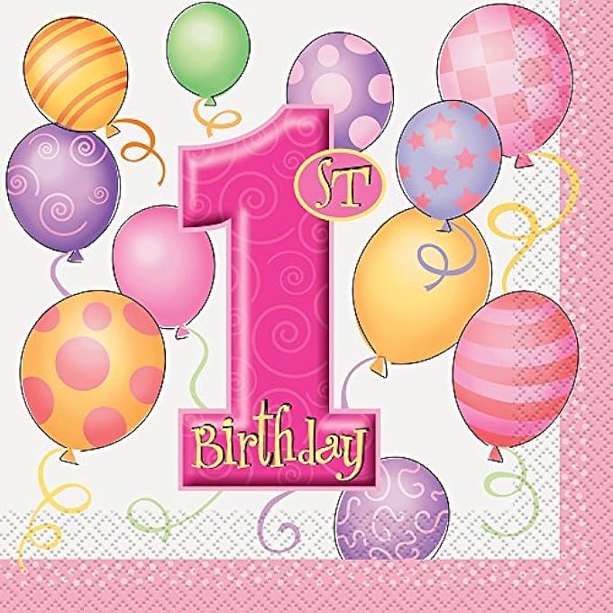 PINK 1ST BIRTHDAY PARTY NAPKINS, 16CT - Image 1